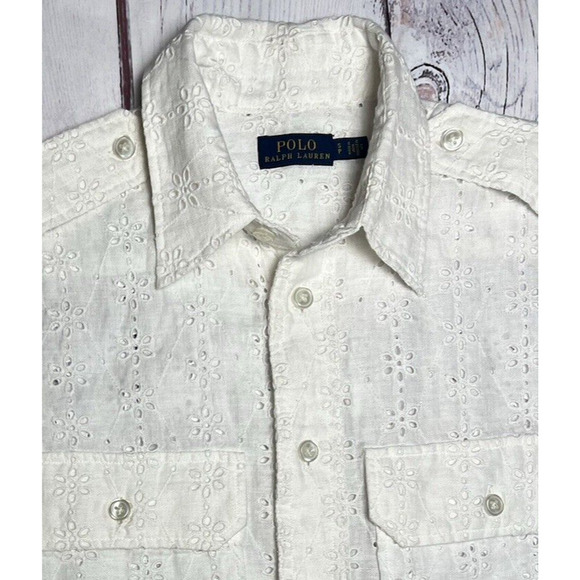 Polo Ralph Lauren Women's White Eyelet Floral Sheer Button Up Top Size SP - Picture 4 of 10